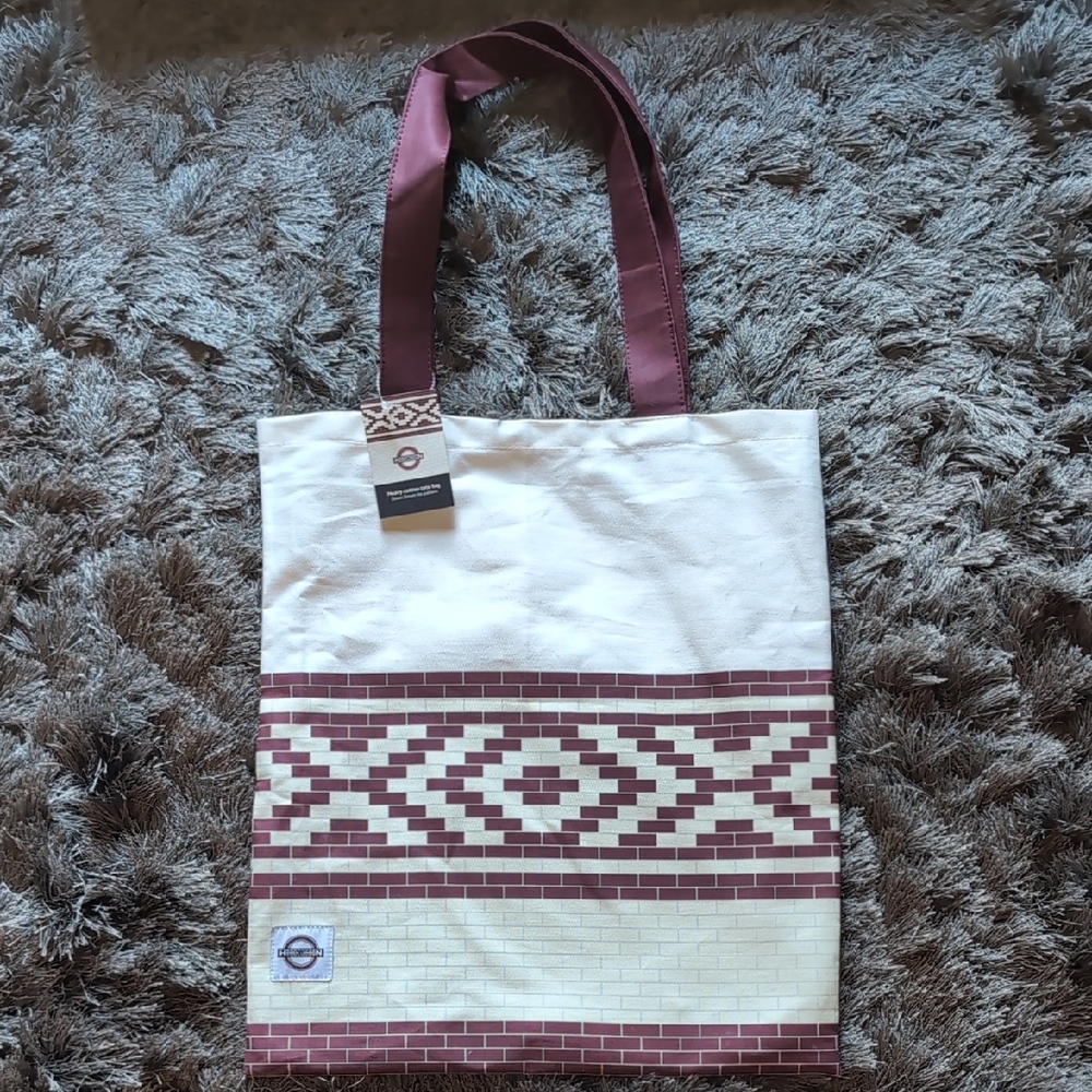 Hidden London Heavy Cotton Cream and Maroon Tote Bag